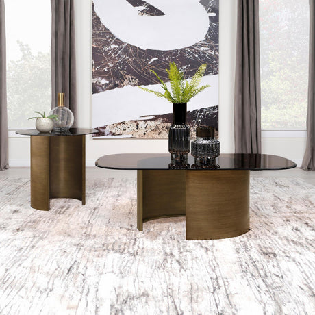 Morena Round End Table With Tawny Tempered Glass Top Brushed Bronze 721597 - Ella Furniture