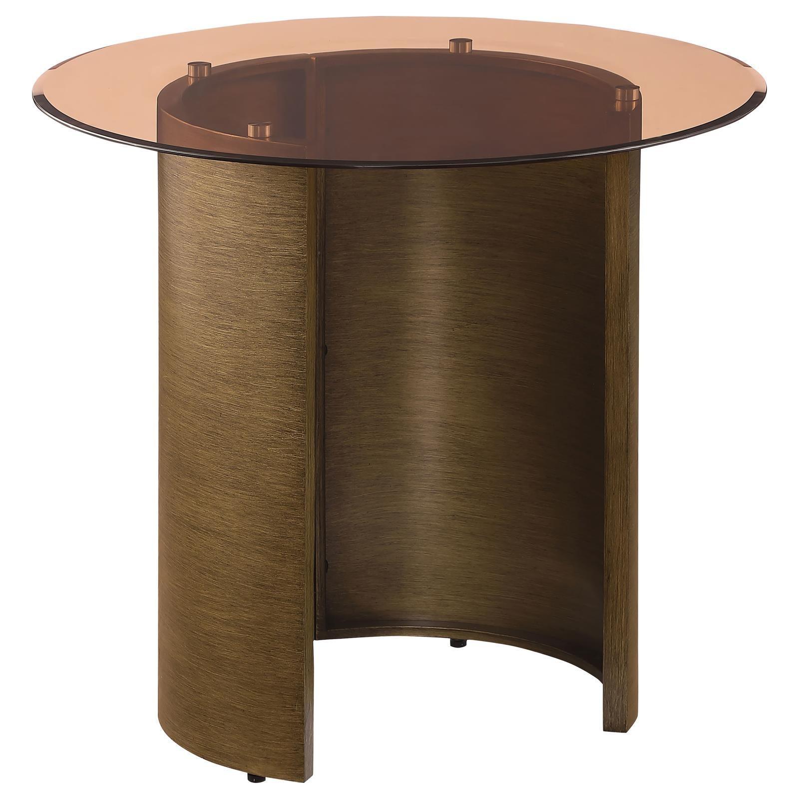Morena Round End Table With Tawny Tempered Glass Top Brushed Bronze 721597 - Ella Furniture