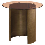 Morena Round End Table With Tawny Tempered Glass Top Brushed Bronze 721597 - Ella Furniture