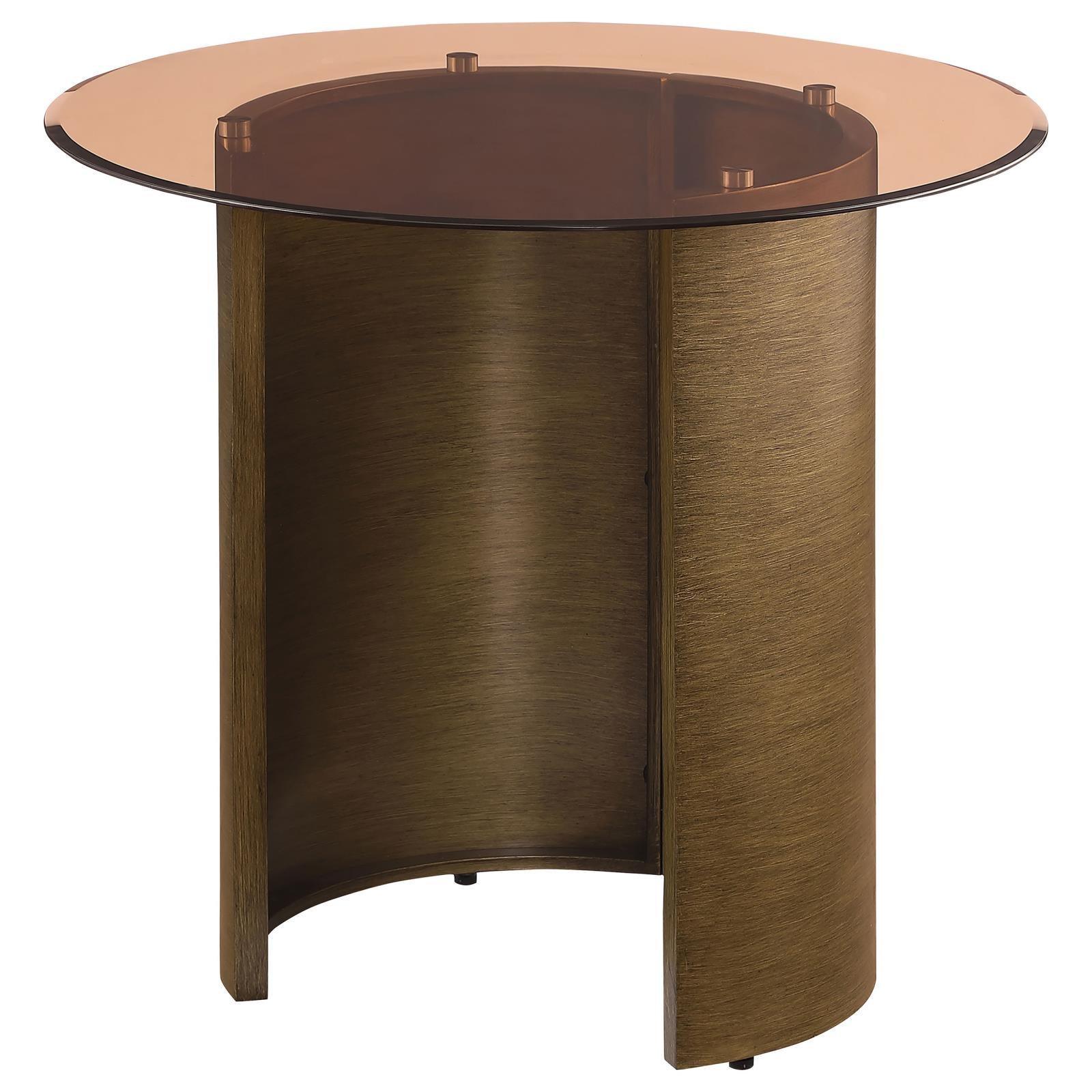 Morena Round End Table With Tawny Tempered Glass Top Brushed Bronze 721597 - Ella Furniture
