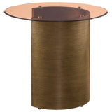 Morena Round End Table With Tawny Tempered Glass Top Brushed Bronze 721597 - Ella Furniture