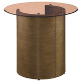Morena Round End Table With Tawny Tempered Glass Top Brushed Bronze 721597 - Ella Furniture