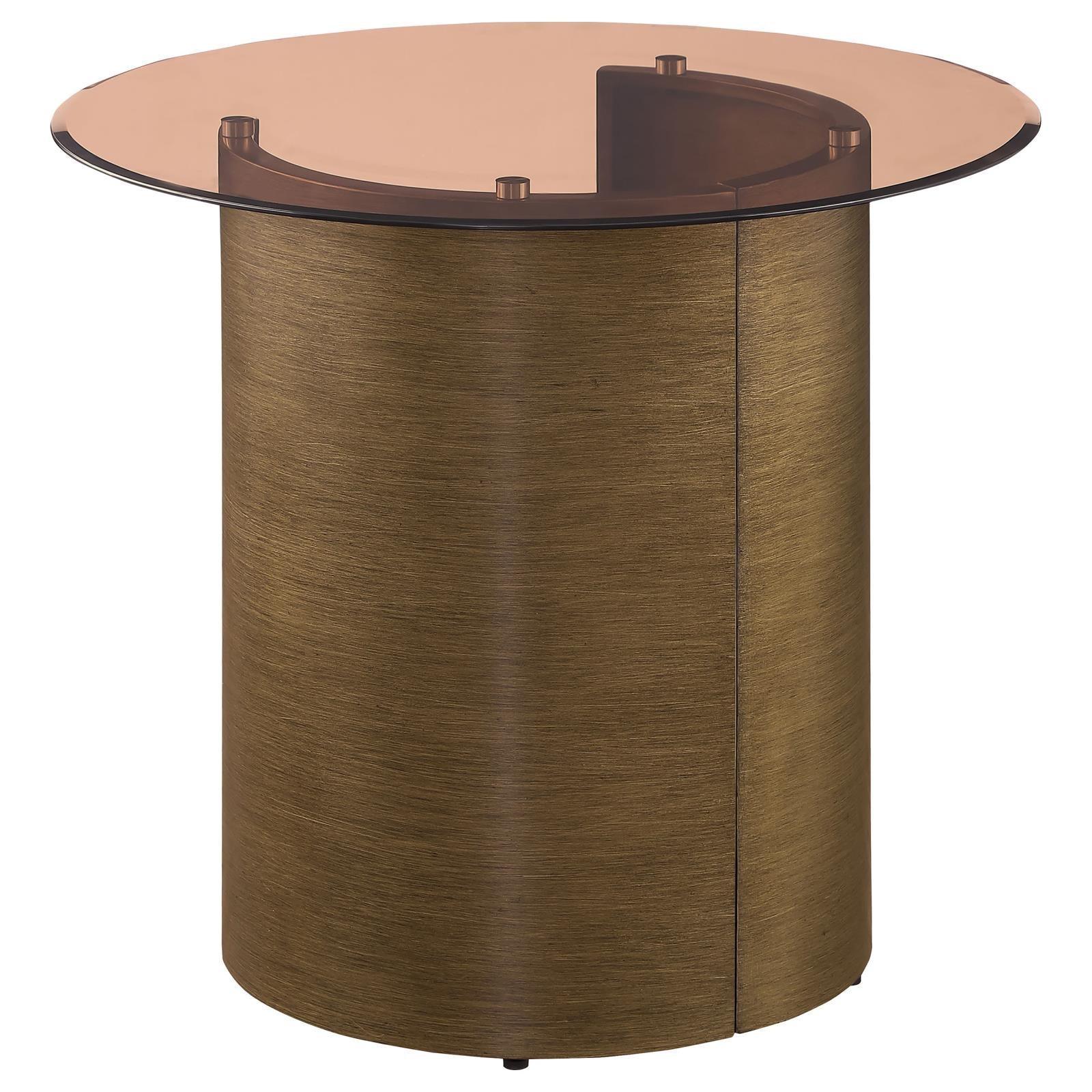 Morena Round End Table With Tawny Tempered Glass Top Brushed Bronze 721597 - Ella Furniture