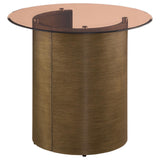 Morena Round End Table With Tawny Tempered Glass Top Brushed Bronze 721597 - Ella Furniture