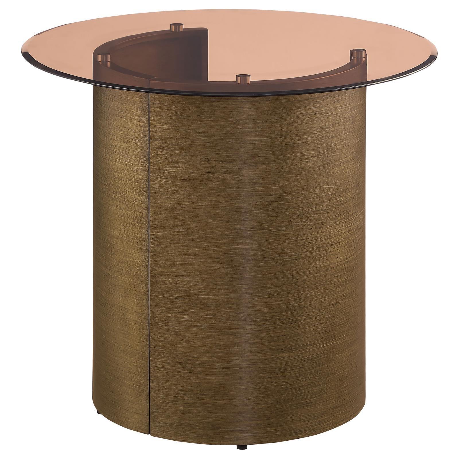 Morena Round End Table With Tawny Tempered Glass Top Brushed Bronze 721597 - Ella Furniture