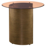 Morena Round End Table With Tawny Tempered Glass Top Brushed Bronze 721597 - Ella Furniture