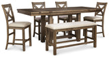 Moriville Grayish Brown Counter Height Dining Table And 4 Barstools And Bench - Ella Furniture