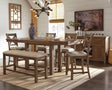 Moriville Grayish Brown Counter Height Dining Table And 4 Barstools And Bench With Storage - Ella Furniture
