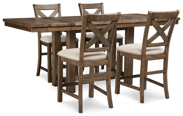 Moriville Grayish Brown Counter Height Dining Table And 4 Barstools - Ella Furniture