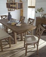 Moriville Grayish Brown Counter Height Dining Table And 4 Barstools With Storage - Ella Furniture