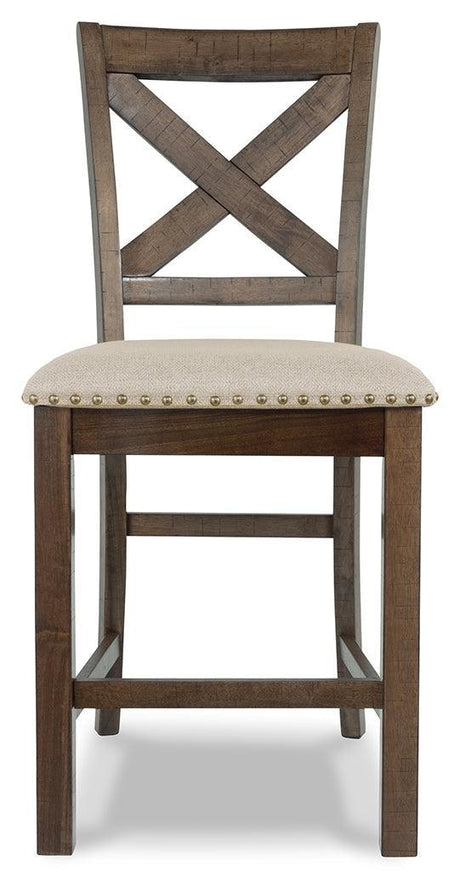 Moriville Grayish Brown Counter Height Dining Table And 6 Barstools - Ella Furniture