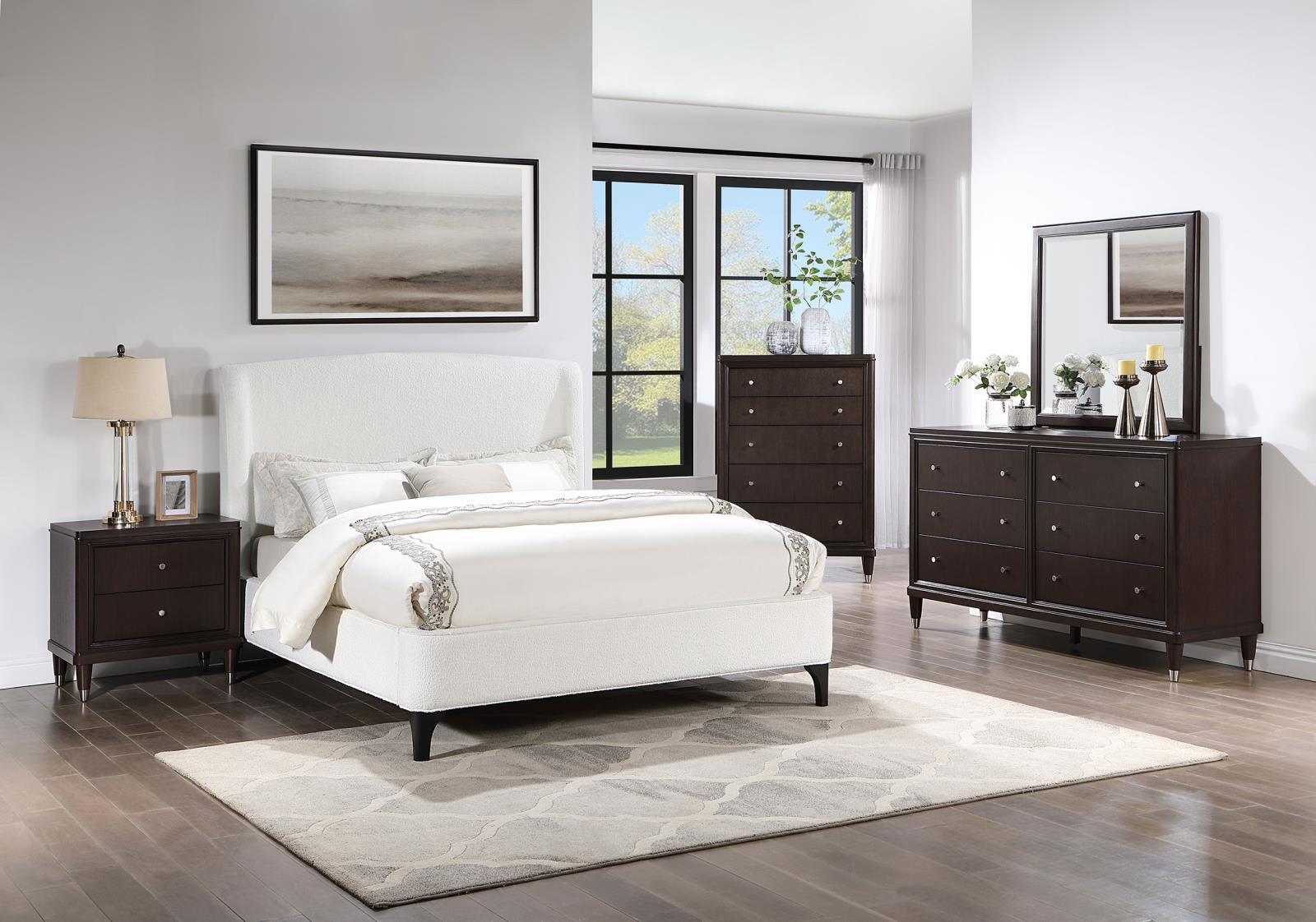 Mosby Upholstered Curved Headboard Queen Platform Bed White 306020Q - Ella Furniture