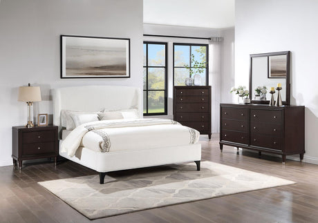 Mosby Upholstered Curved Headboard Queen Platform Bed White 306020Q - Ella Furniture