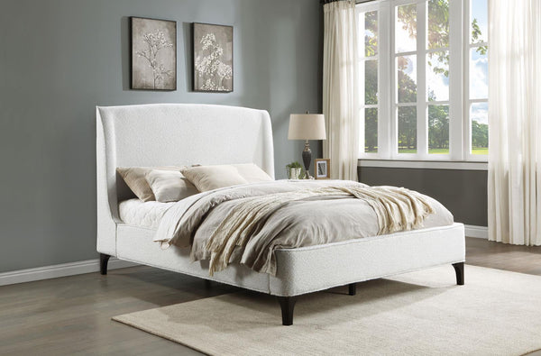 Mosby Upholstered Curved Headboard Queen Platform Bed White 306020Q - Ella Furniture