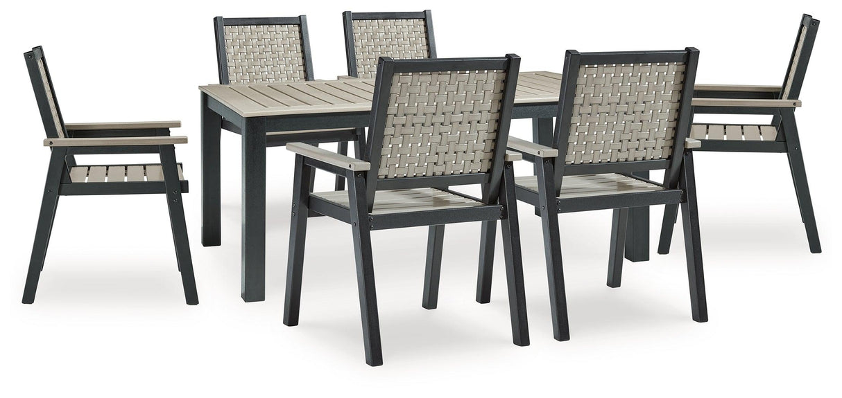 Mount Driftwood/black Valley Outdoor Dining Table And 6 Chairs PKG015414 - P384-625 | P384-603A | P384-603A | P384-603A - Ella Furniture
