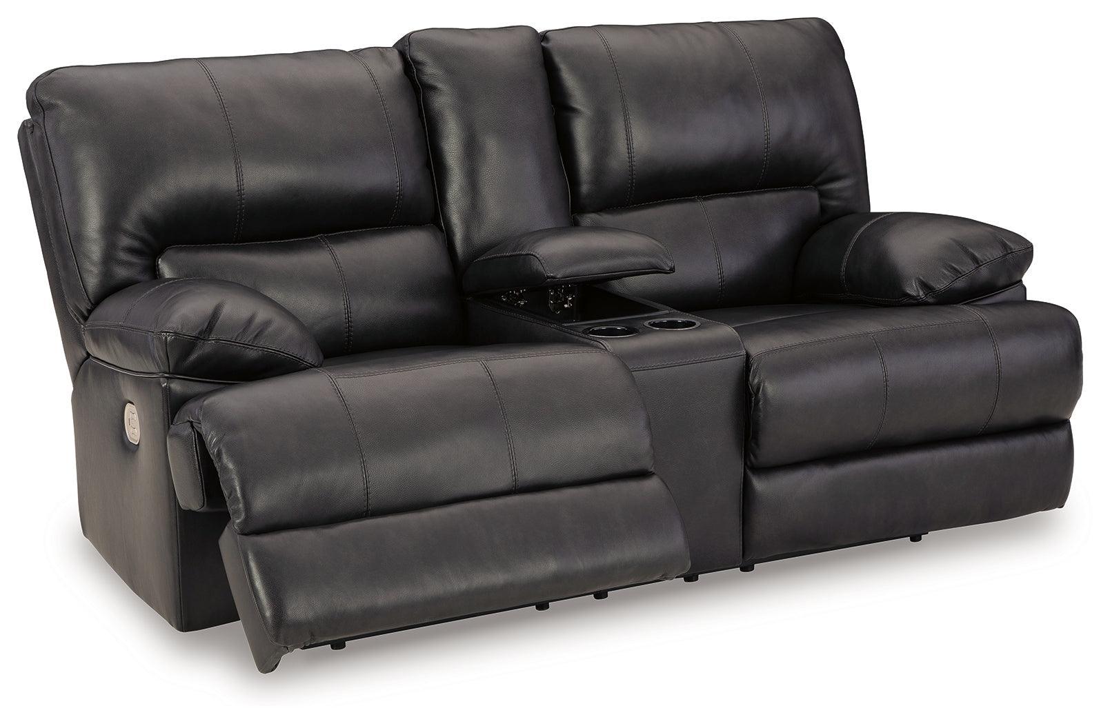 Mountainous Eclipse Leather Power Reclining Loveseat - Ella Furniture