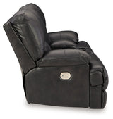 Mountainous Eclipse Leather Power Reclining Loveseat - Ella Furniture