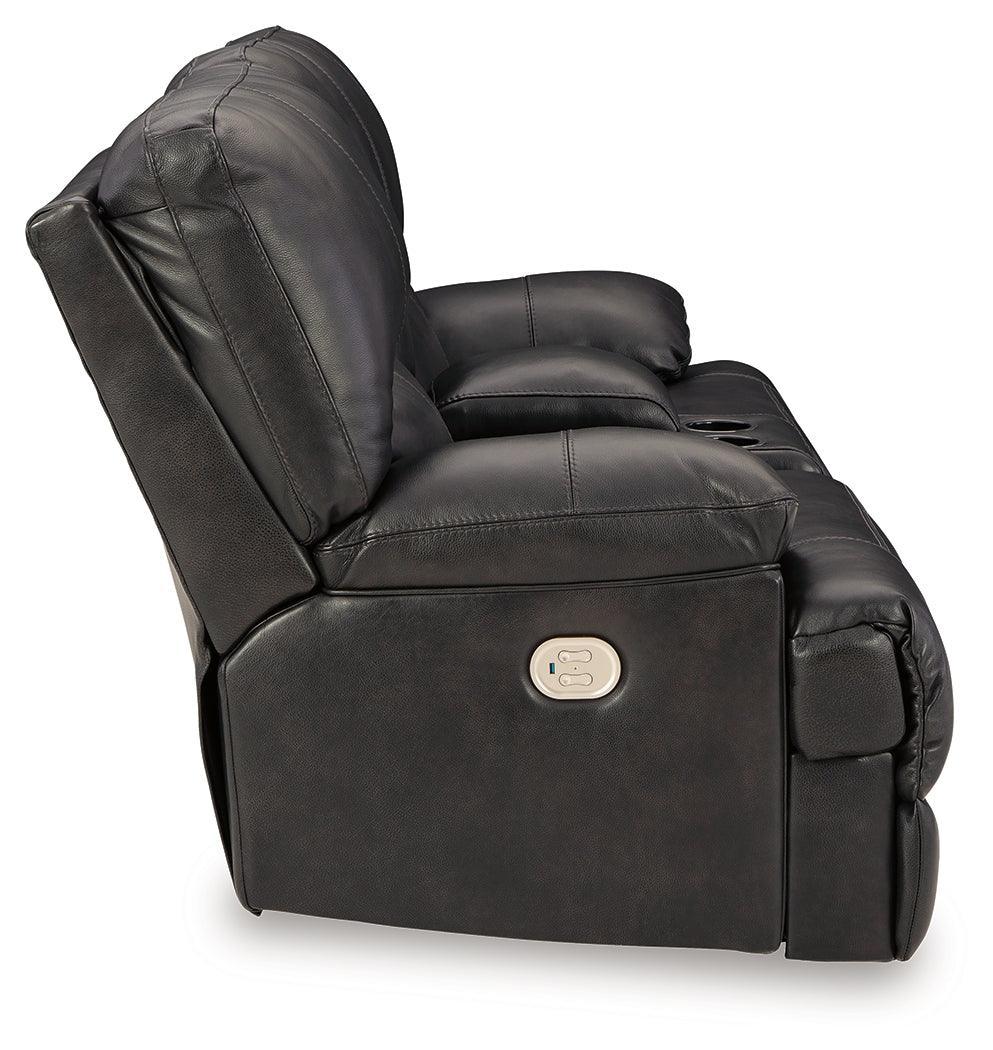 Mountainous Eclipse Leather Power Reclining Loveseat - Ella Furniture