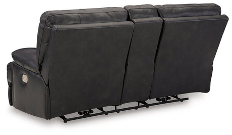 Mountainous Eclipse Leather Power Reclining Loveseat - Ella Furniture
