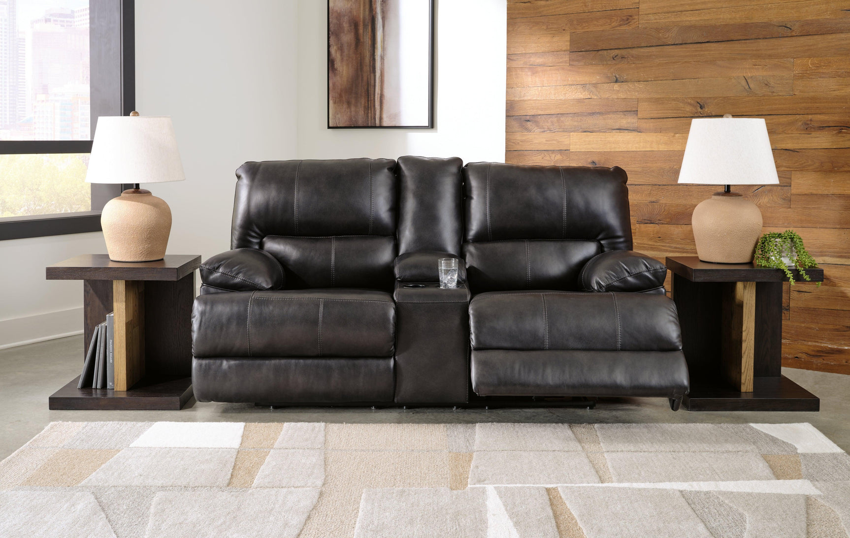Mountainous Eclipse Leather Power Reclining Loveseat - Ella Furniture