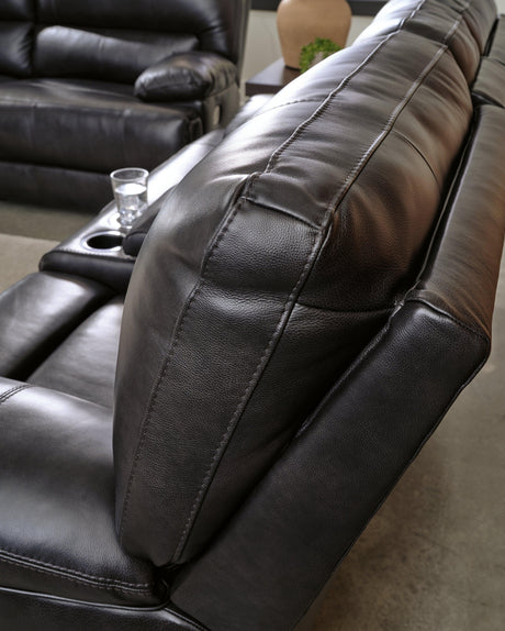 Mountainous Eclipse Leather Power Reclining Sofa - Ella Furniture
