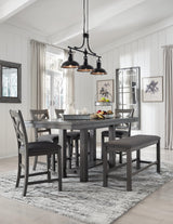 Myshanna Gray Counter Height Dining Table And 4 Barstools And Bench - Ella Furniture