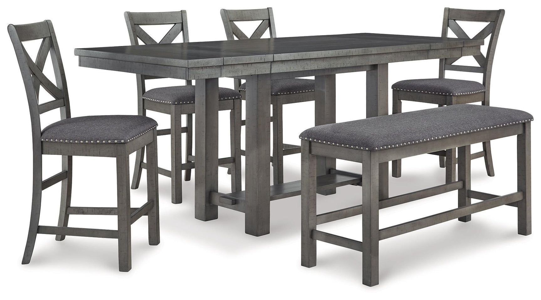 Myshanna Gray Counter Height Dining Table And 4 Barstools And Bench - Ella Furniture