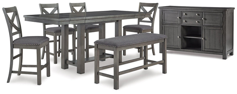 Myshanna Gray Counter Height Dining Table And 4 Barstools And Bench With Storage - Ella Furniture