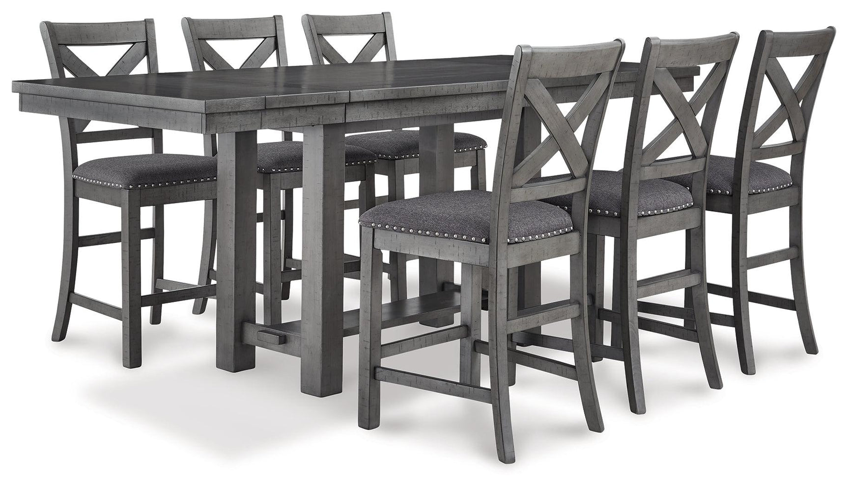 Myshanna Gray Counter Height Dining Table And 6 Barstools - Ella Furniture