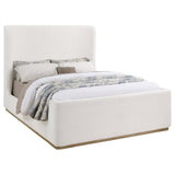 Nala Upholstered Eastern King Wingback Platform Sleigh Bed Cream 302046Ke - Ella Furniture