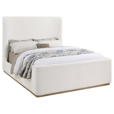 Nala Upholstered Queen Wingback Platform Sleigh Bed Cream 302046Q - Ella Furniture