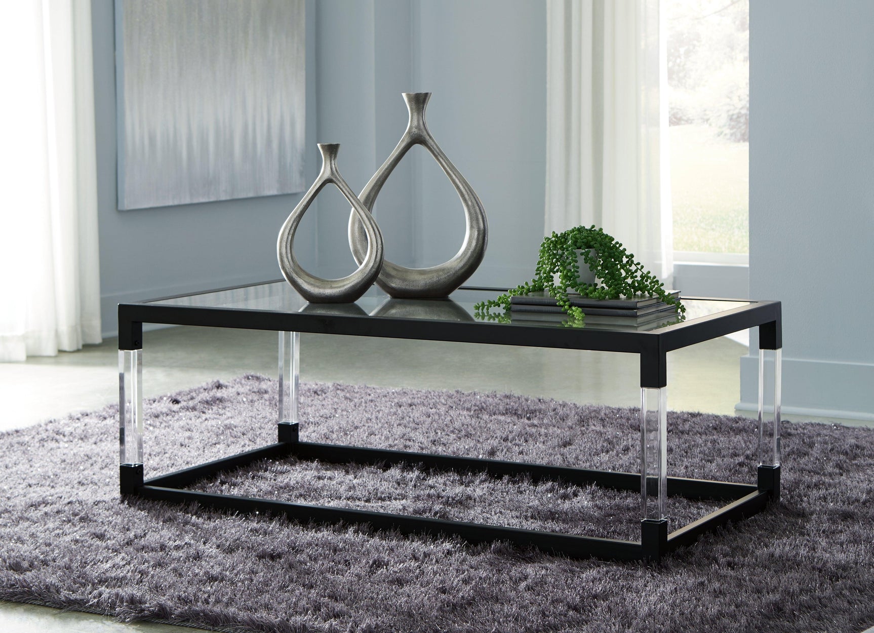 Nallynx Metallic Gray Coffee Table With 1 End Table - Ella Furniture