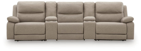 Narwhal Place Pebble Faux Leather 5-Piece Reclining Sectional with Storage Consoles view 3