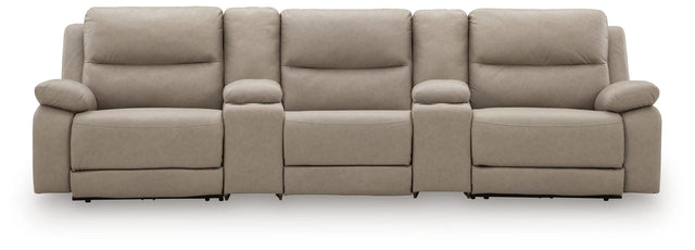 Narwhal Place Pebble Faux Leather 5-Piece Reclining Sectional with Storage Consoles view 3