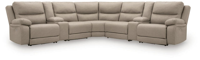 Narwhal Place Pebble Faux Leather 7-Piece Reclining Sectional with Storage Consoles view 4