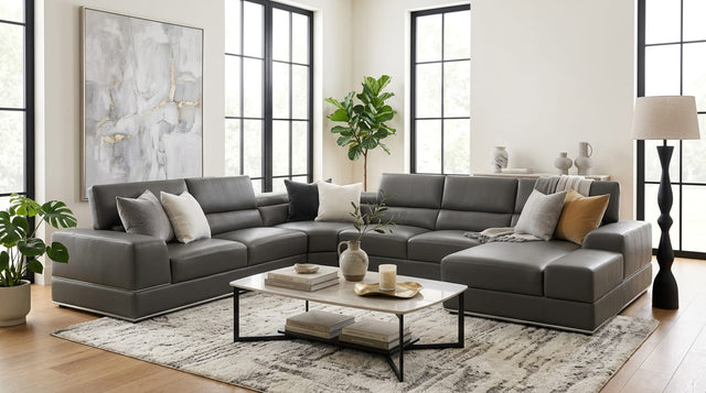 Nella Dark Grey U-Shaped Italian Leather Match Sectional Sofa 4-Piece Set from Ella Furniture