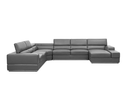 Nella Dark Grey U-Shaped Italian Leather Match Sectional Sofa 4-Piece Set view 3
