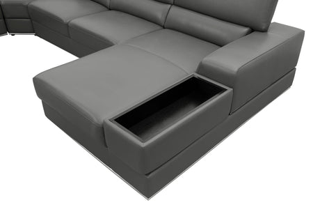 Nella Dark Grey U-Shaped Italian Leather Match Sectional Sofa 4-Piece Set view 10