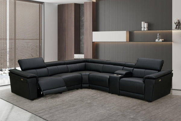Newyork Black - Leather Power Reclining Sectional - Ella Furniture
