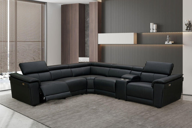 Newyork Black - Leather Power Reclining Sectional - Ella Furniture