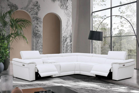 Newyork White - Leather Power Reclining Sectional - Ella Furniture