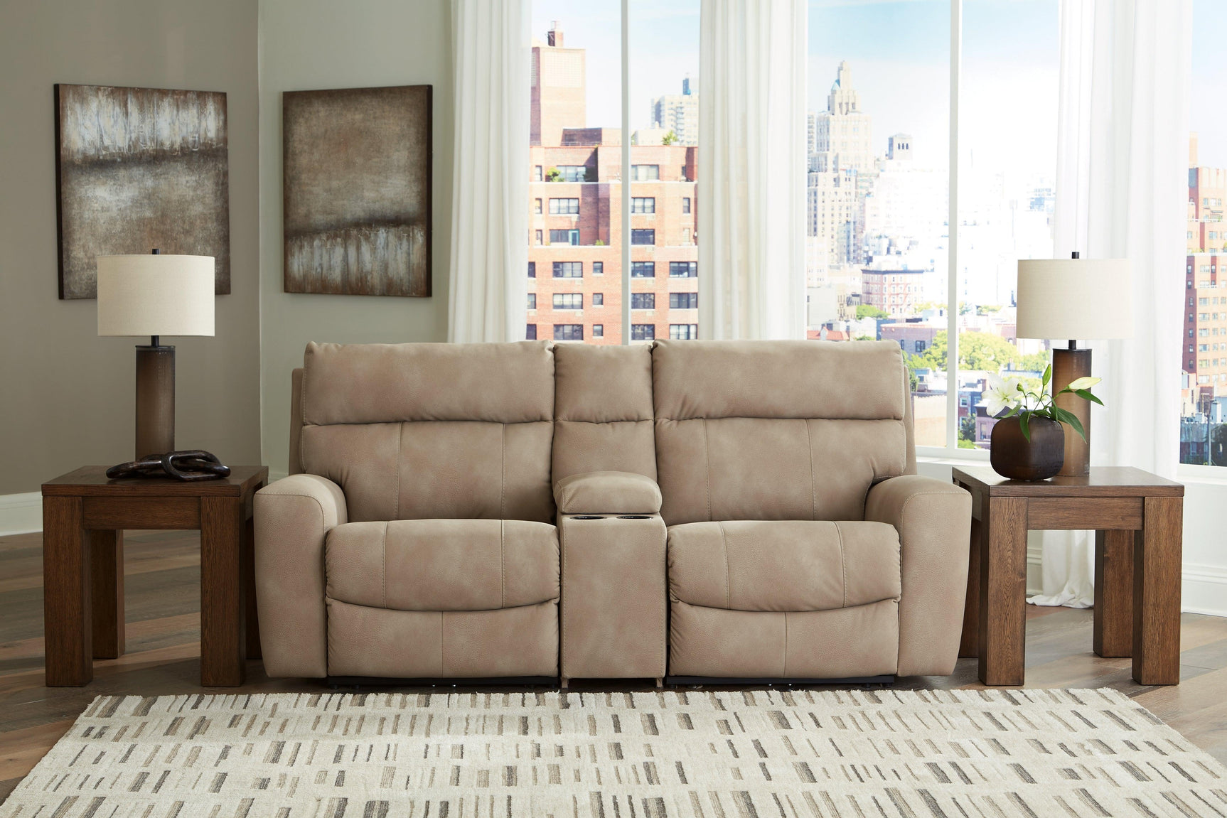 Next-Gen DuraPella Sand 3-Piece Power Reclining Sectional Loveseat with Console - Ella Furniture