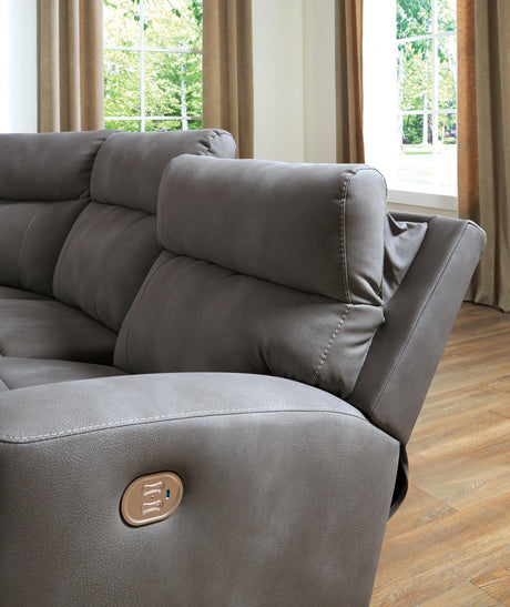 Next-Gen DuraPella Slate 3-Piece Power Reclining Sectional Loveseat with Console - Ella Furniture
