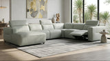 Noel Grey 6-Piece Italian Leather Power Reclining Sectional with Left-Facing Chaise and Right Arm Recliner from Ella Furniture