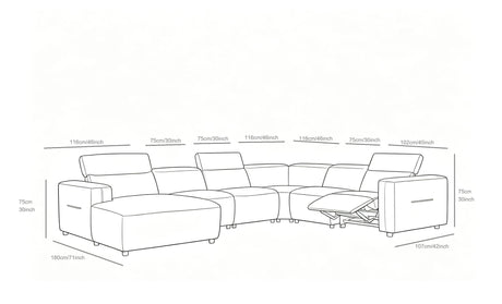Noel Grey 6-Piece Italian Leather Power Reclining Sectional with Left-Facing Chaise and Right Arm Recliner view 17