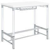 Norcrest Pub Height Bar Table With Acrylic Legs And Wine Storage White High Gloss 182101 - Ella Furniture