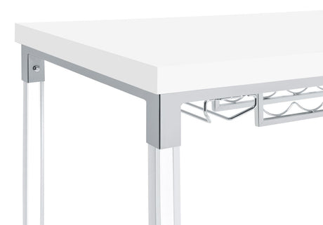 Norcrest Pub Height Bar Table With Acrylic Legs And Wine Storage White High Gloss 182101 - Ella Furniture