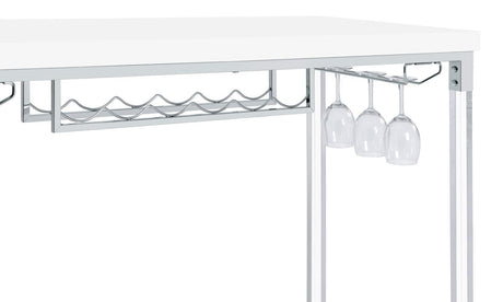 Norcrest Pub Height Bar Table With Acrylic Legs And Wine Storage White High Gloss 182101 - Ella Furniture