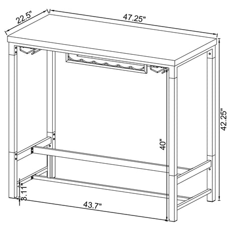 Norcrest Pub Height Bar Table With Acrylic Legs And Wine Storage White High Gloss 182101 - Ella Furniture