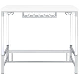Norcrest Pub Height Bar Table With Acrylic Legs And Wine Storage White High Gloss 182101 - Ella Furniture